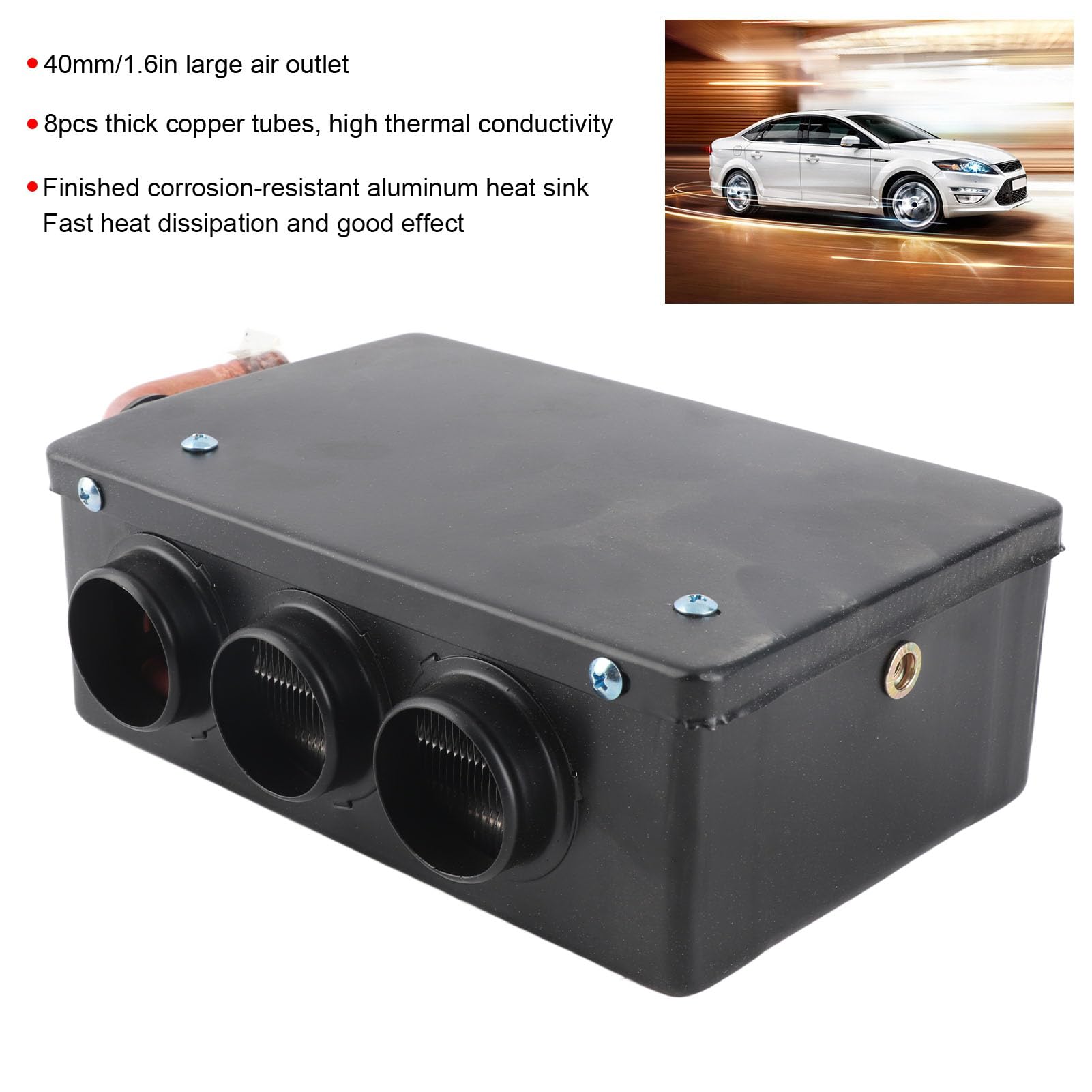 Desempa?ador de coche, calentador de coche de 12 V 50 W, calentador de calentamiento rápido de invierno portátil de 3 orificios, eliminación de escarcha, bajo nivel de ruido