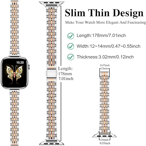 Miniatura 3 de MioHHR Correa delgada de metal compatible con Apple Watch Band de 1.654 pulgadas (Serie 11 10) 1.614 pulgadas (Serie 9 8 7) 1.575 pulgadas (Serie 6