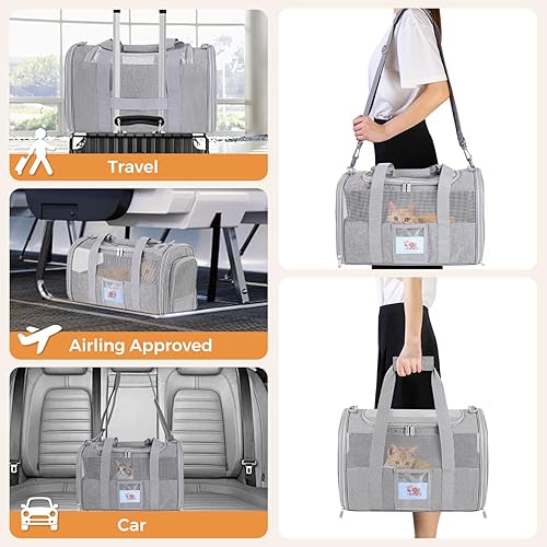 Miniatura 7 de Transportador de gatos, transportador para perros pequeños y gatos medianos, bolsa de viaje para mascotas, cachorros de hasta 15 libras, aprobado