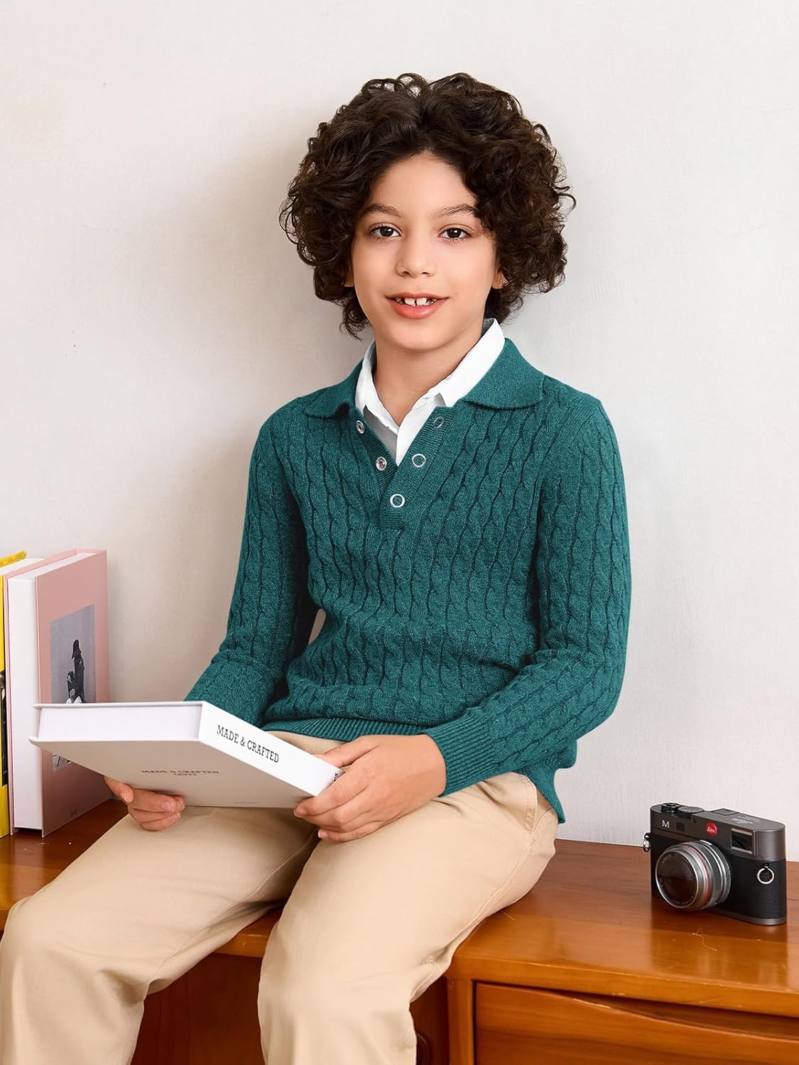 Haloumoning Boys Cable Knit Polo Shirt Kids Long Sleeve Sweater Fall Fashion Clothes 5-14 Years - Image 4