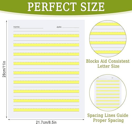 Miniatura 2 de Papel de escritura de nivel 1 para principiantes, con líneas y líneas y papel de escritura de práctica resaltado amarillo para niños,