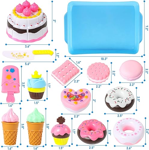 Miniatura 2 de LOVESTOWN Juego de juguetes de postres de simulación, 15 piezas de postres de comida de juego para niños, cocina, juguete, helado, magdalenas,
