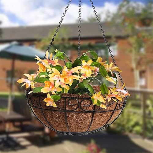 Miniatura 8 de Paquete de 4 forros redondos de coco para cesta colgante, cesta colgante de 12 pulgadas, repuesto de forro de fibra para macetas de fibra para