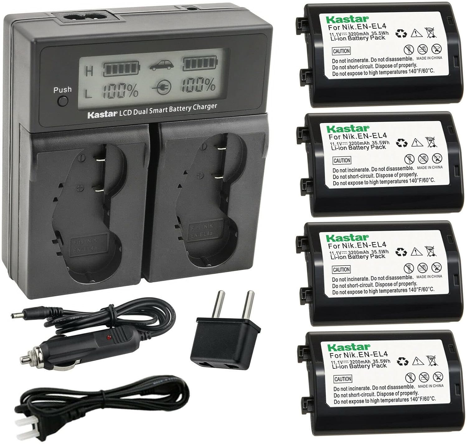 Kastar EN-EL4a AC LCD Dual Fast Charger Compatible with Nikon Camera D3, Nikon Camera D3S, Nikon Camera D3X, Nikon Camera F6