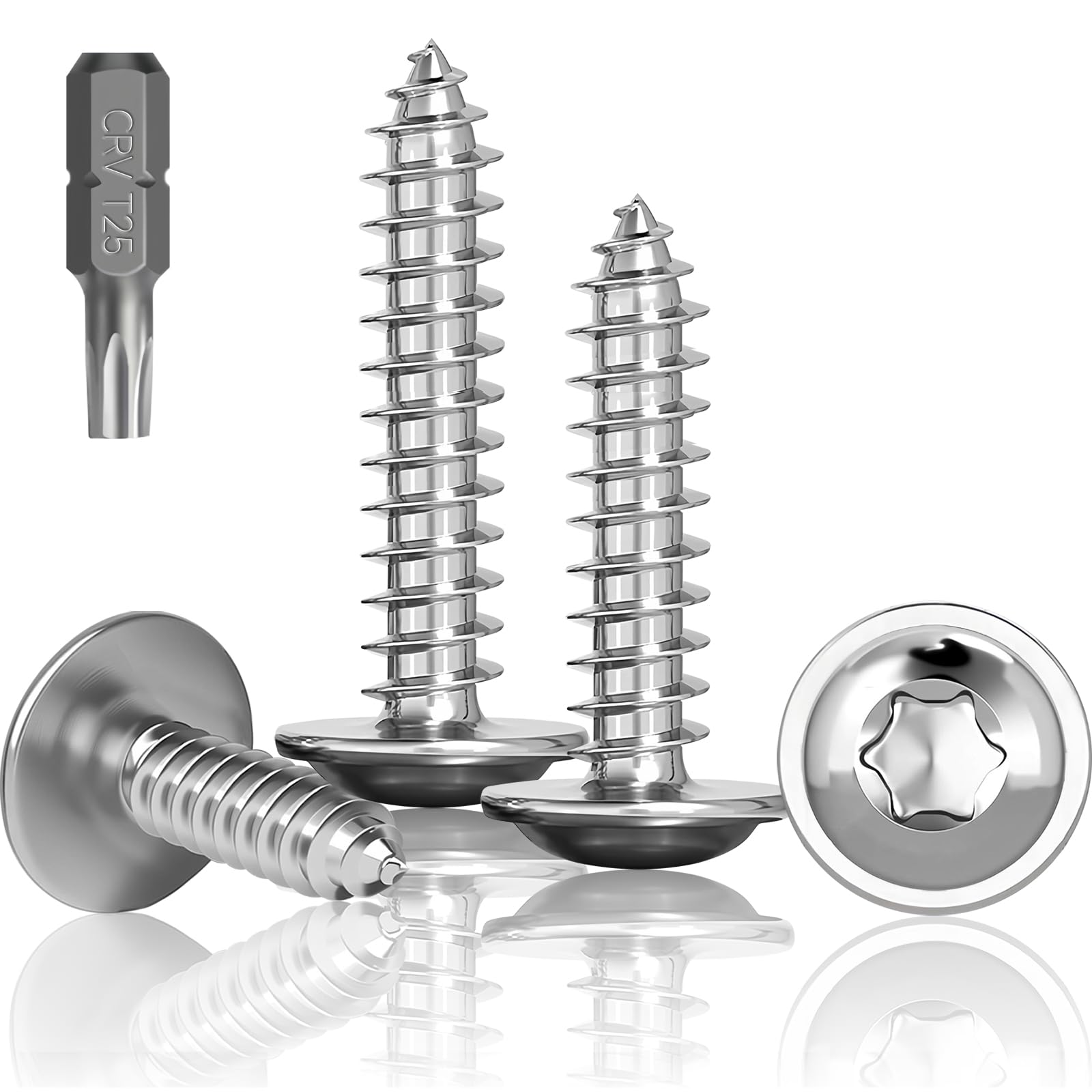 Jyvex 100 Stück Blechschrauben Edelstahl M5X18mm, Selbstschneidende Schrauben Mit Scheibe, A2 V2A Torx Schrauben Vollgewinde, Holzschrauben, Flachkopfschrauben mit T25 Bohrer