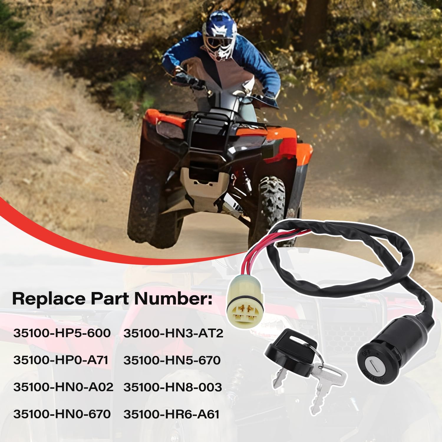Ignition Key Switch, Compatible with Honda ATV Rancher 350 400 420 TRX350TE TRX400FGA TRX420FPM TRX450S/TRX450ES Foreman 4x4 TRX500 TRX650FA TRX680FA Replace 35100-HP5-600 35100-HP0-A71 etc