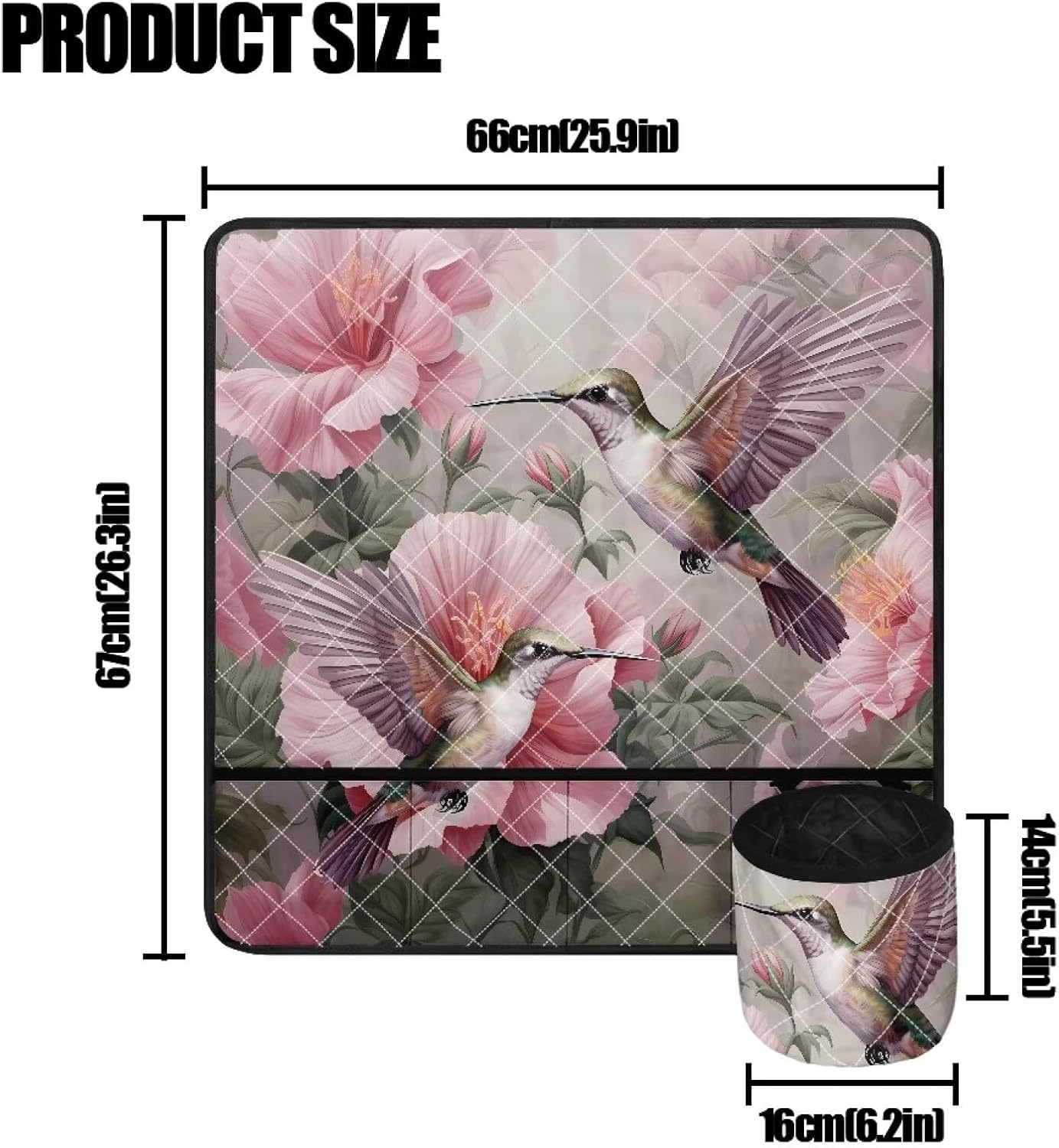 Hummingbirds Flower Foldable Sewing Machine Pad for Table with Extra Removable Storage Pockets Scratch-Proof Overlocker Serger Scrap Trim Catcher and Pad for Home Decor