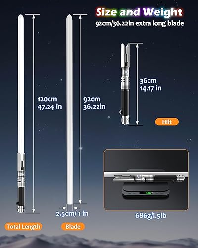Miniatura 2 de Sable de luz Cal para adultos, sable de luz de duelo, longitud de control de movimiento, 47.24 pulgadas, sables de luz con 16 fuentes de sonido,