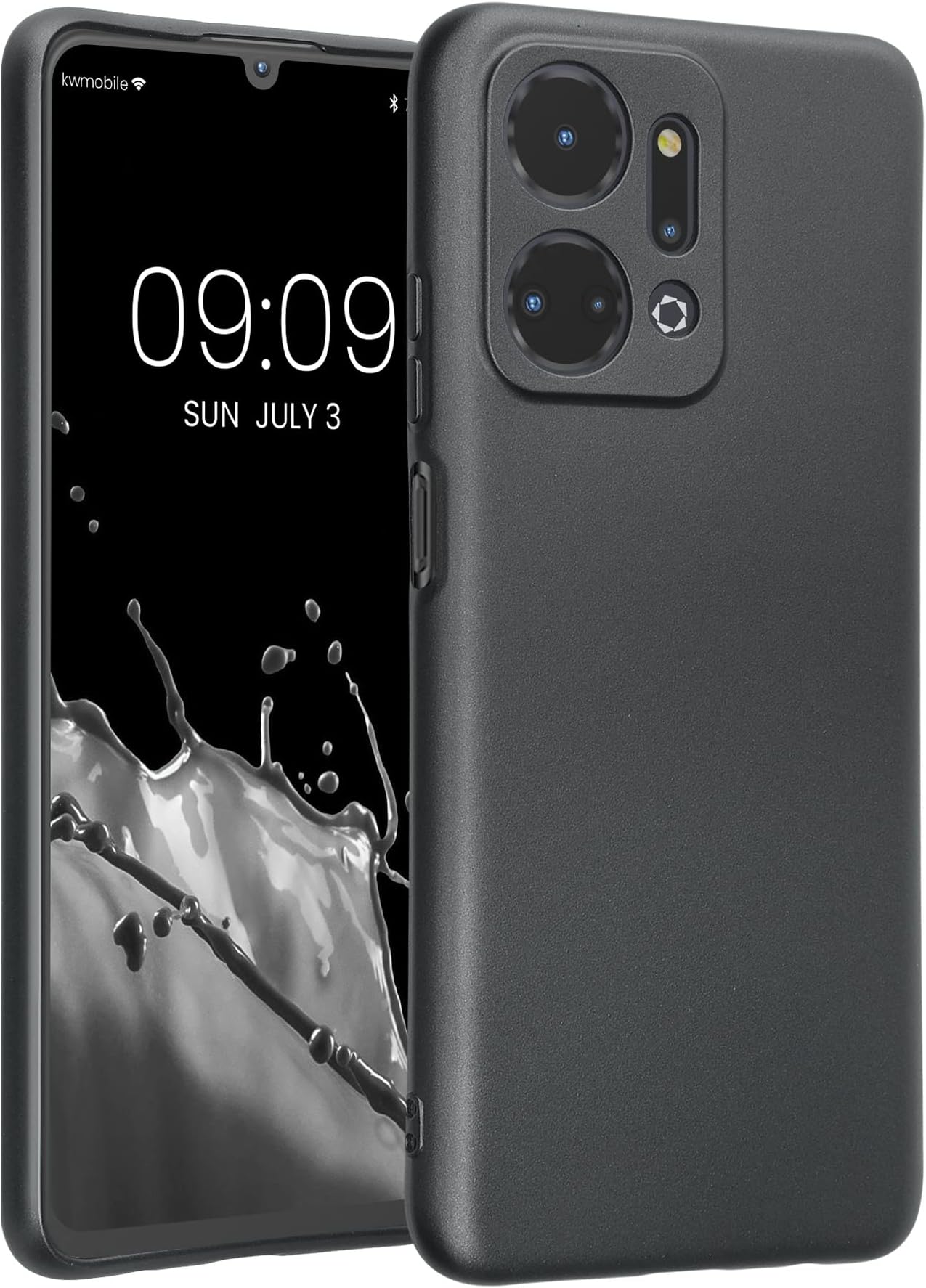 kwmobile Case Compatible with Honor X7a Case - Soft TPU Back Phone Cover - with Metallic Look - Metallic Grey