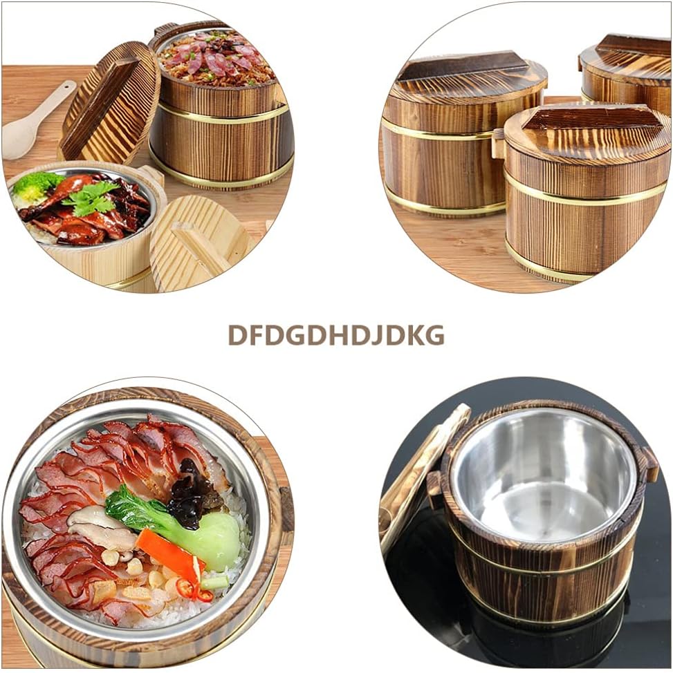 DOITOOL Sushi Rice Cooling Bowl Wooden Rice Bucket Wooden Barrel Hangiri Sushi Oke Mixing Tub Warmer for Home Restaurant Bowl, 16X11CM