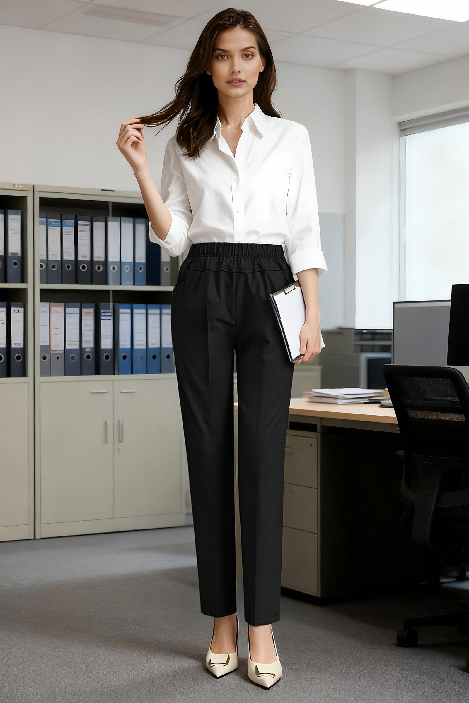 Soojun Womens Summer Elastic Waist Comfy Stretch Pull On Pants