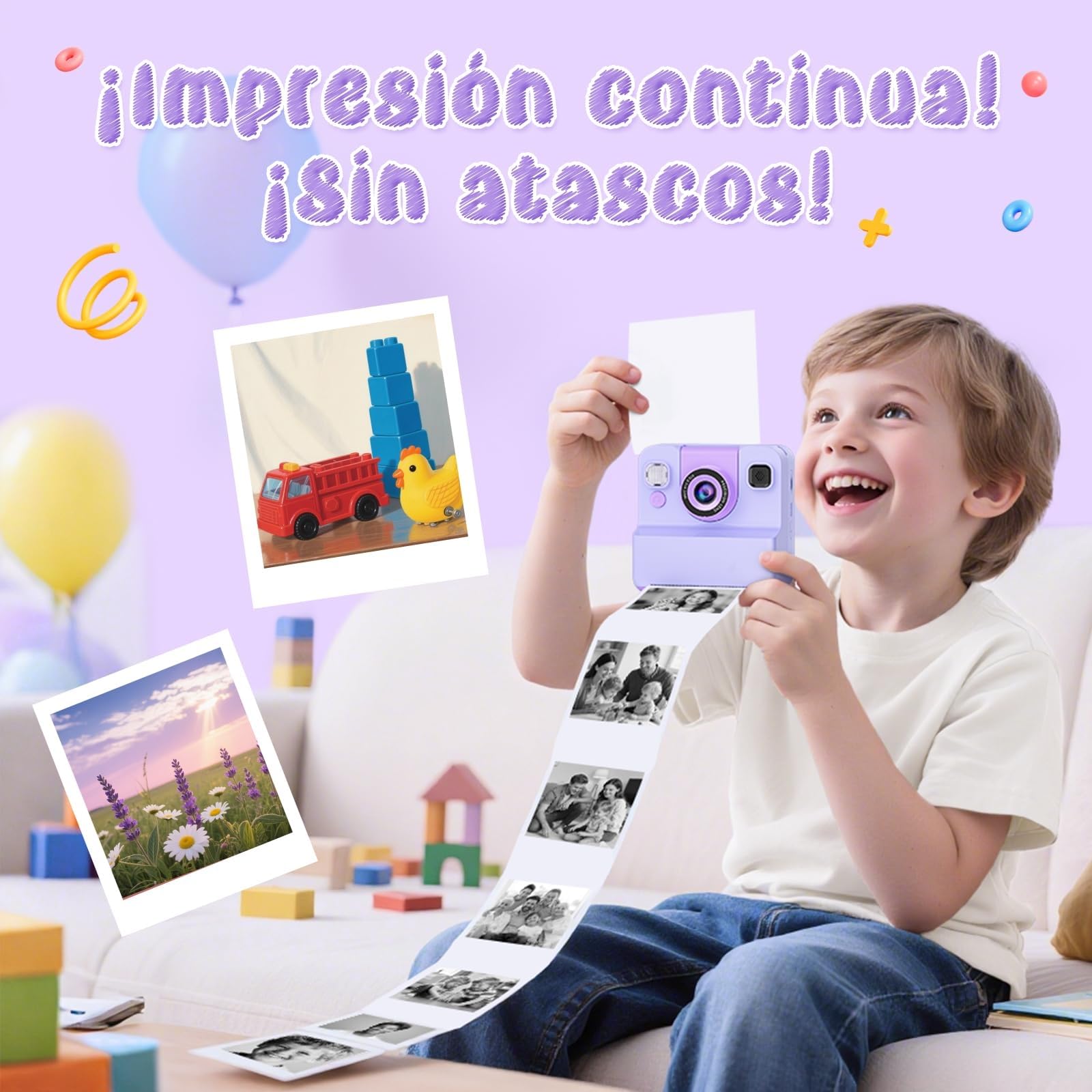 Camara de Fotos Instantaneas,2.4" 1080P HD Camara Fotos Infantil Instantaneas Juguetes Niños 3-12 Años Cámara Instantánea Niños de Foto & Video 1080P & Música&5 Juegos de Rompecabezas 32GB