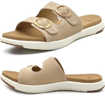 COFACE Sandalias ortopédicas para mujer, con soporte de arco para fascitis plantar, cómodas, con plantilla plana, sandalias de tacón plano, sandalias suaves con almohadilla de yoga, con correas
