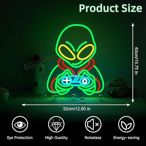 Miniatura 5 de Lucunstar Letrero LED de neón de Alien Gamer para decoración de pared, sala de juegos, dormitorio, bar, pub, cueva, decoración de habitación