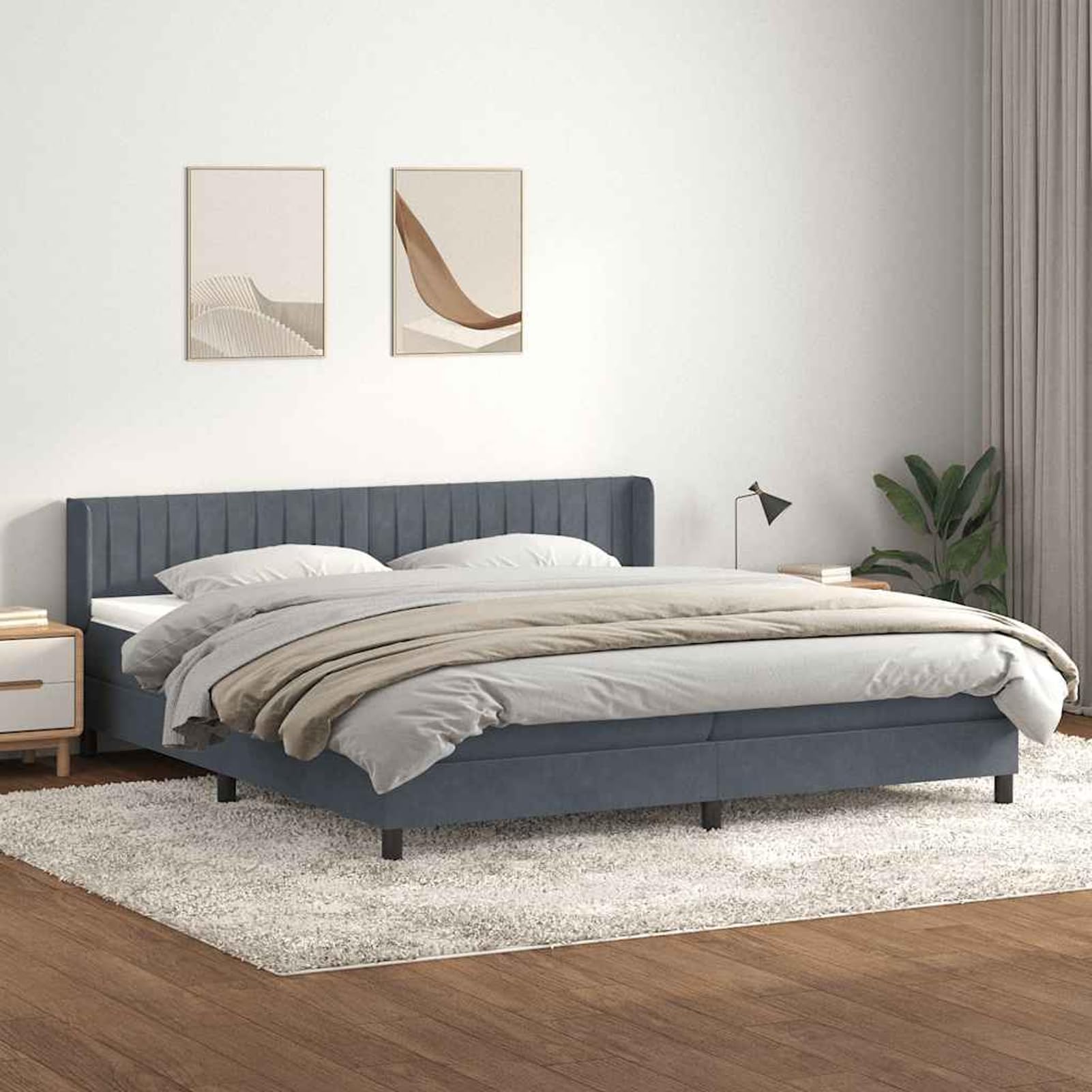 ATOMSTACK MAKER Letto a molle, 180 x 210 cm, con materasso a molle insacchettate, testiera in velluto regolabile in altezza (grigio scuro), coprimaterasso traspirante e rete a doghe, per camera da