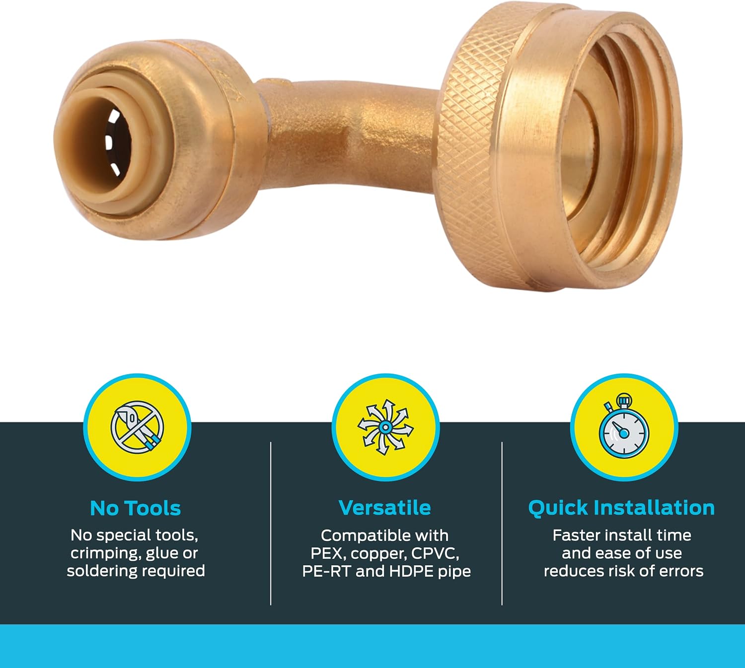 SharkBite 1/4 Inch (3/8 Inch OD) x 3/4 Inch 90 Degree Dishwasher Elbow, Female Thread, Push to Connect Brass Plumbing Fitting, PEX Pipe, Copper, CPVC, PE-RT, HDPE, U2276LFA