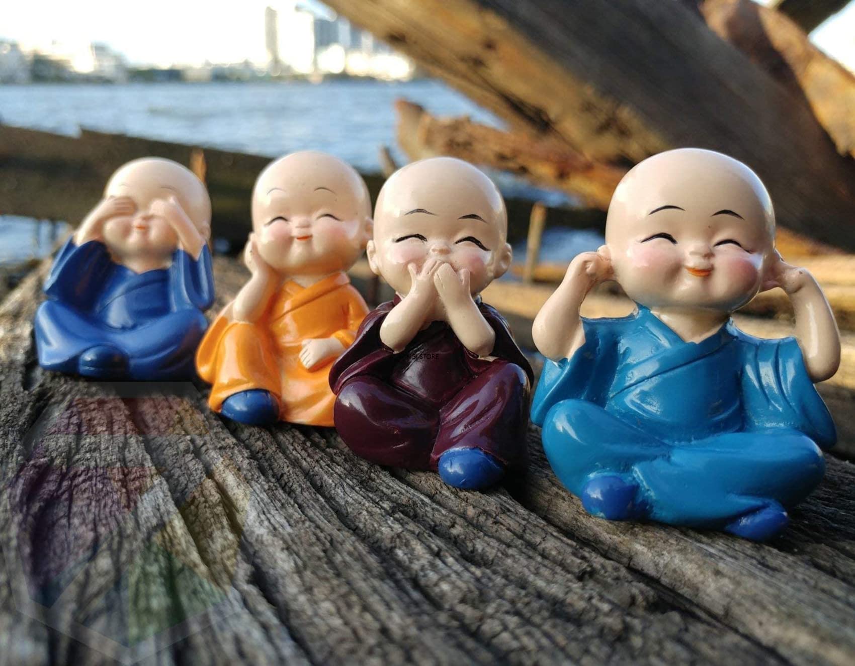 NGI STORE 4pcs Cute Little Monks Monks Figurine Statue, Cute Little Monks Hear No Evil See No Evil Speak No Evil Do No EvilStatue Wealth Lucky Figurine Home Baby Buddha Decor Gift