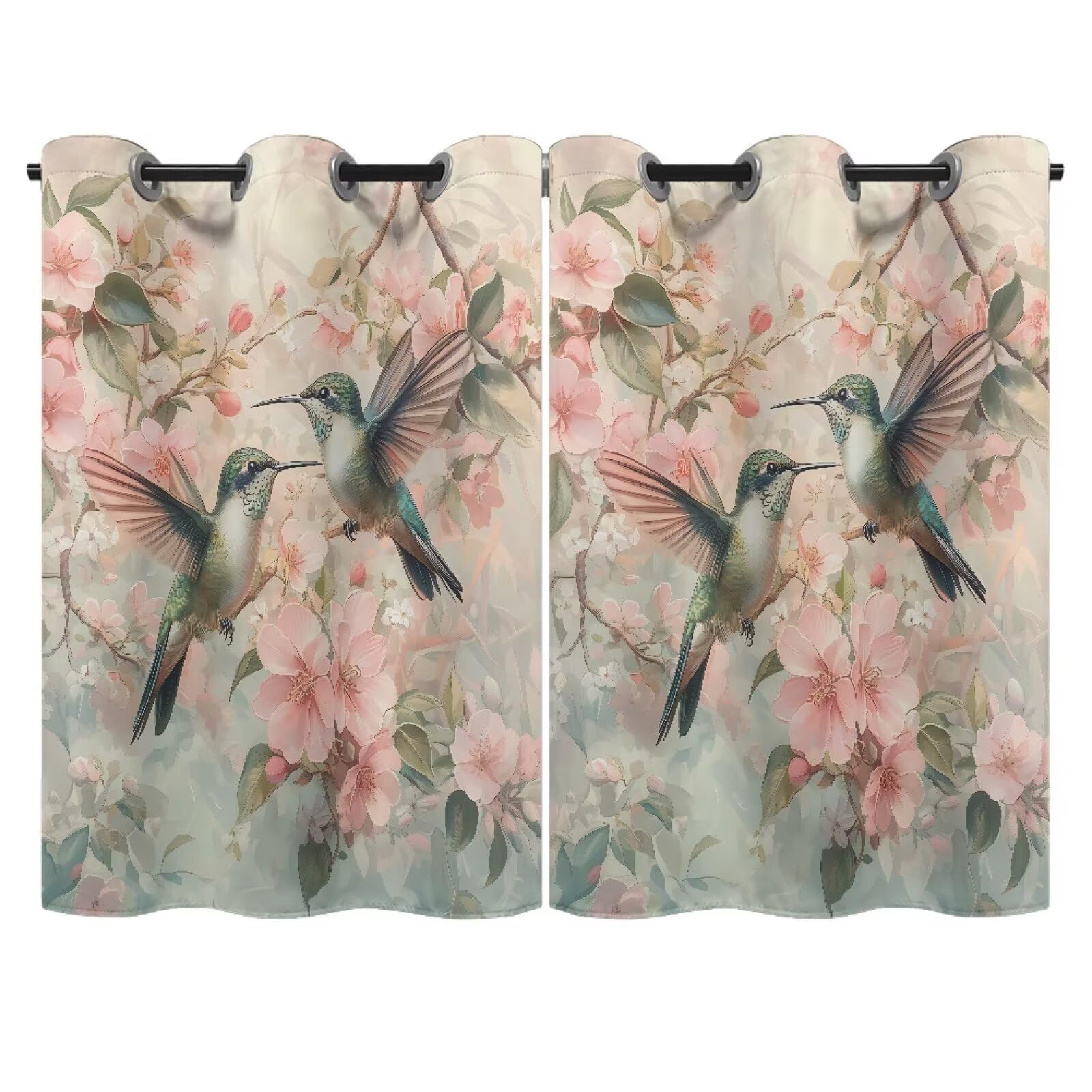 Qehuruxo Hummingbird Design Blackout Curtains for Bedroom and Kids Room, Grommet Thermal Insulated Drapes, Darkening Window Curtains for Living Room and Nursery, 55 x 53 Inches