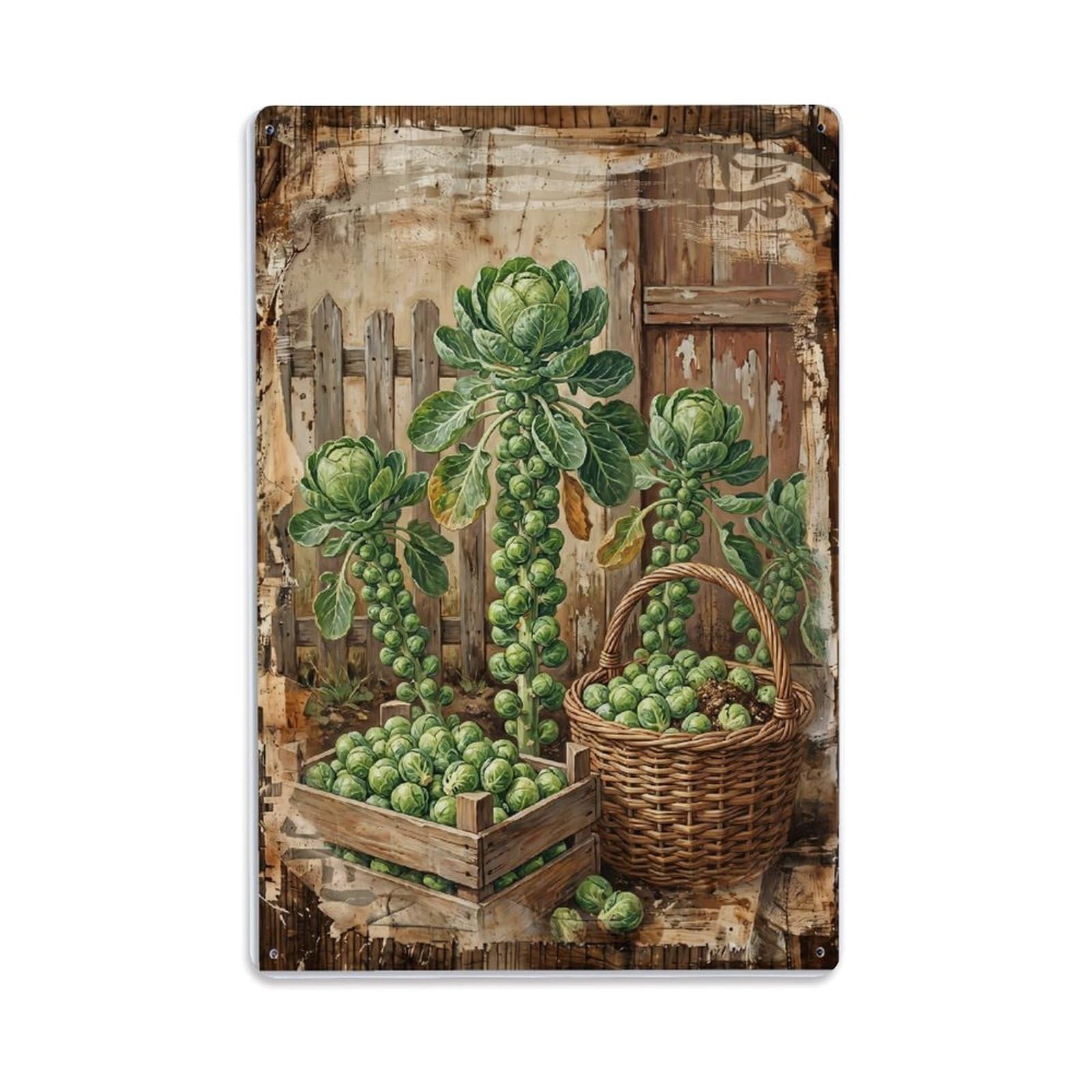 Brussels Sprouts Garden Green Vegetable Countryside Metal Tin Sign Plaque Wall Decor for Cafe, Club Bar, Office, Home Garden Metal Poster 8x12Inch