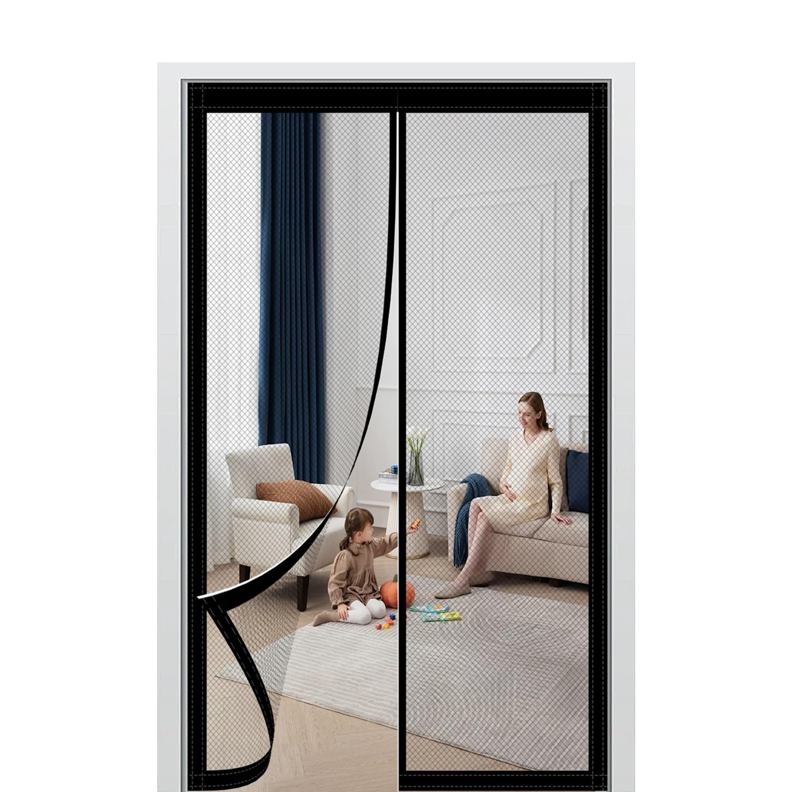 Mosquitera Magnética para Puerta 150 x 290 cm Se Cierra Automáticamente Mosquitera Puertas Fácil Instalación sin Taladrar para Puerta Exterior de Balcón/Patio, Negro