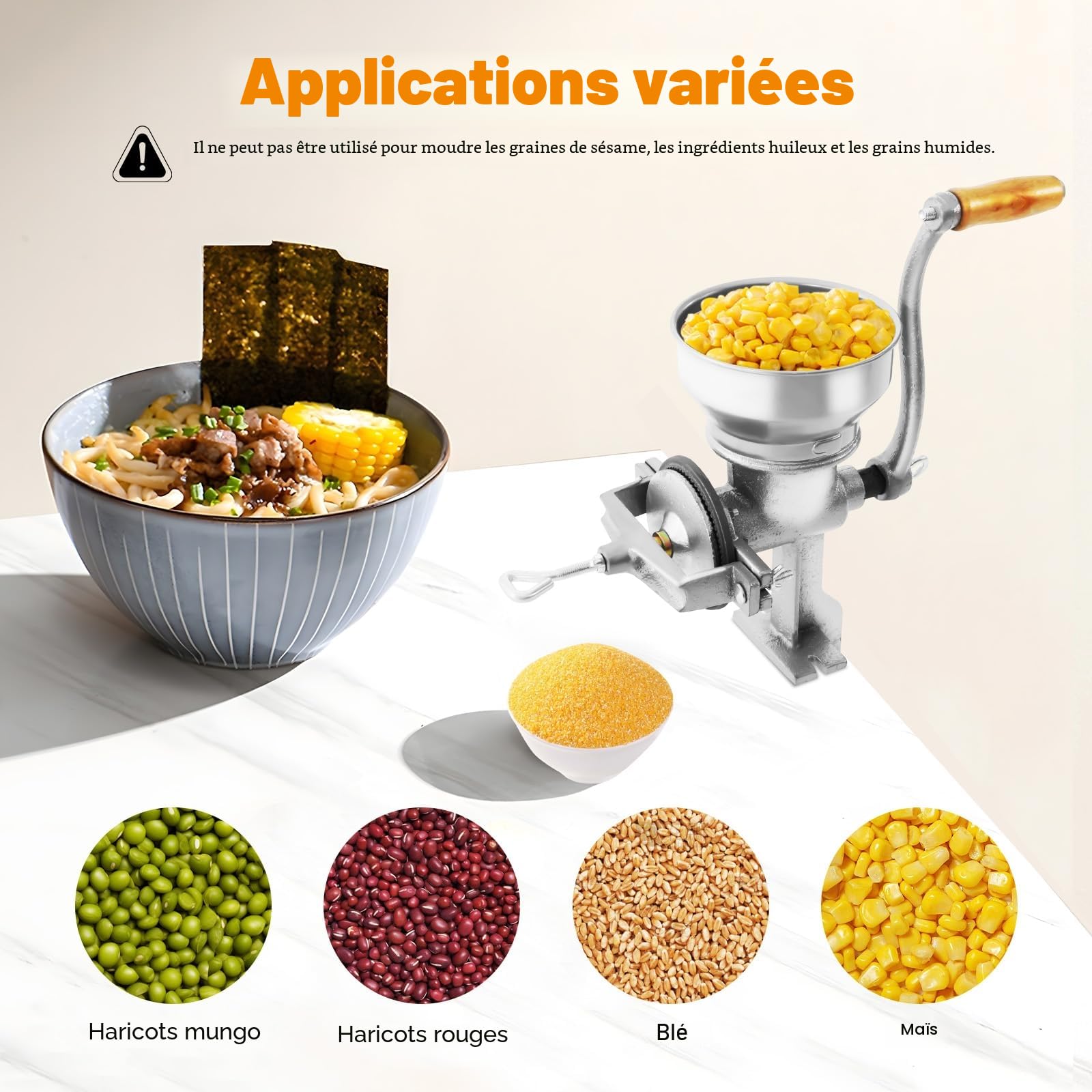 Moulin à céréales, manuel, à la main, pour céréales, grains et café