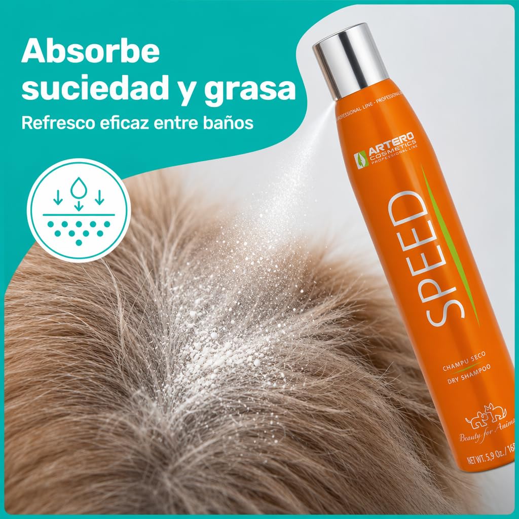 Artero Champú en Seco Speed 300ml para Perros y Gatos - Spray Sin Agua ni Aclarado, Fabuloso y Eficaz