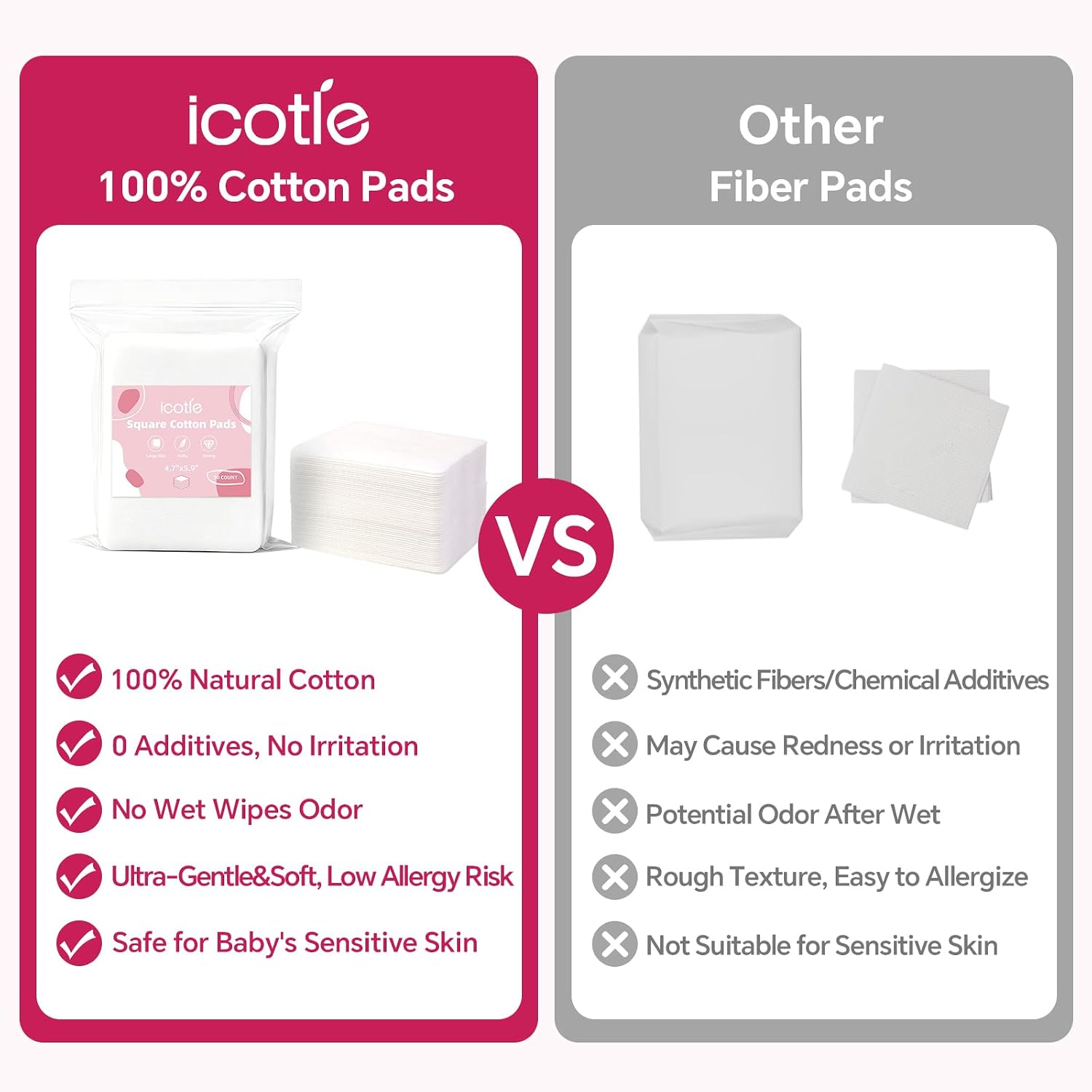 ICOTLE Extra Large Cotton Pads, 360 Count, 100% Cotton Disposable Dry Wipes 4.7" x 5.9", Ultra Soft & Absorbent for Diaper Change and Daily Care image 5