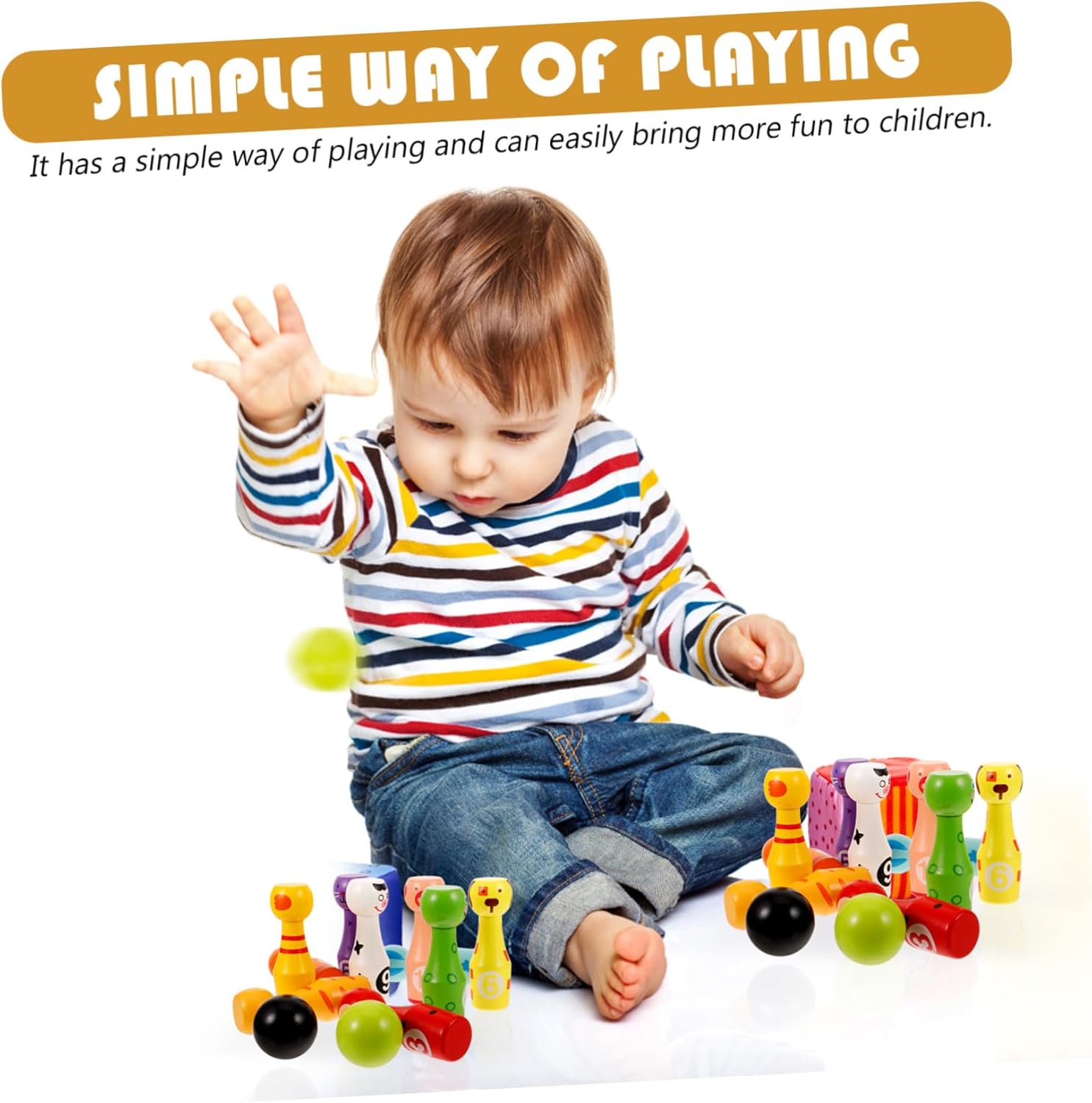 1set Boy Girl Wooden Bowling Toy Set Cartoon Animal Design for Early Education Games Develops Athletic Skills Color Recognition for Boys and Girls