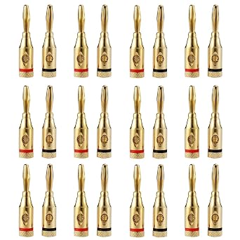 12 Pairs Banana Plugs Banana Connectors for Speaker Wire, Open Screw 24K Gold Plated Quick Connect, 24-Pack