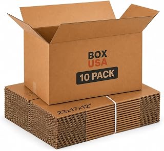 BOX USA Moving Boxes Large 23L x 17W x 12H 10-Pack - Corrugated Cardboard Box for Shipping, Mailing, Packing, Packaging and Storage