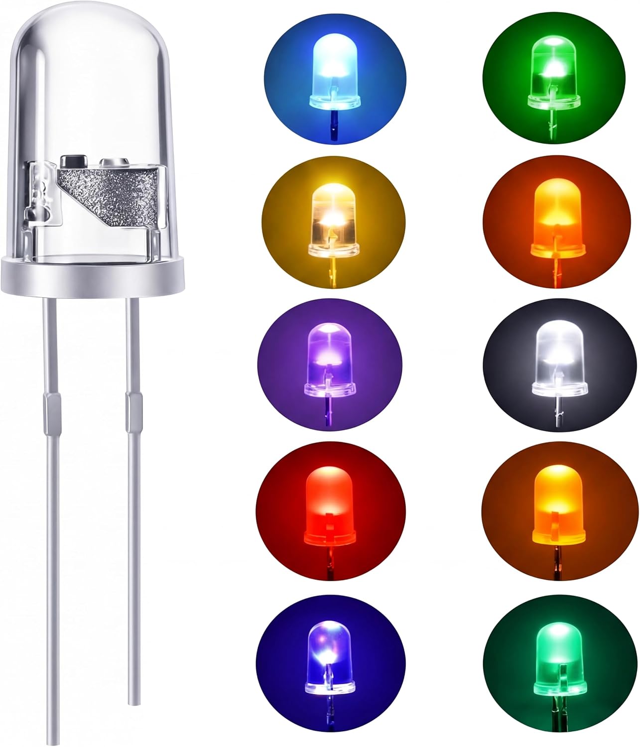 EBOOT 50 Pcs Clear Light Emitting Diodes Bulbs LED Lamp,5mm,10 Colors image 2