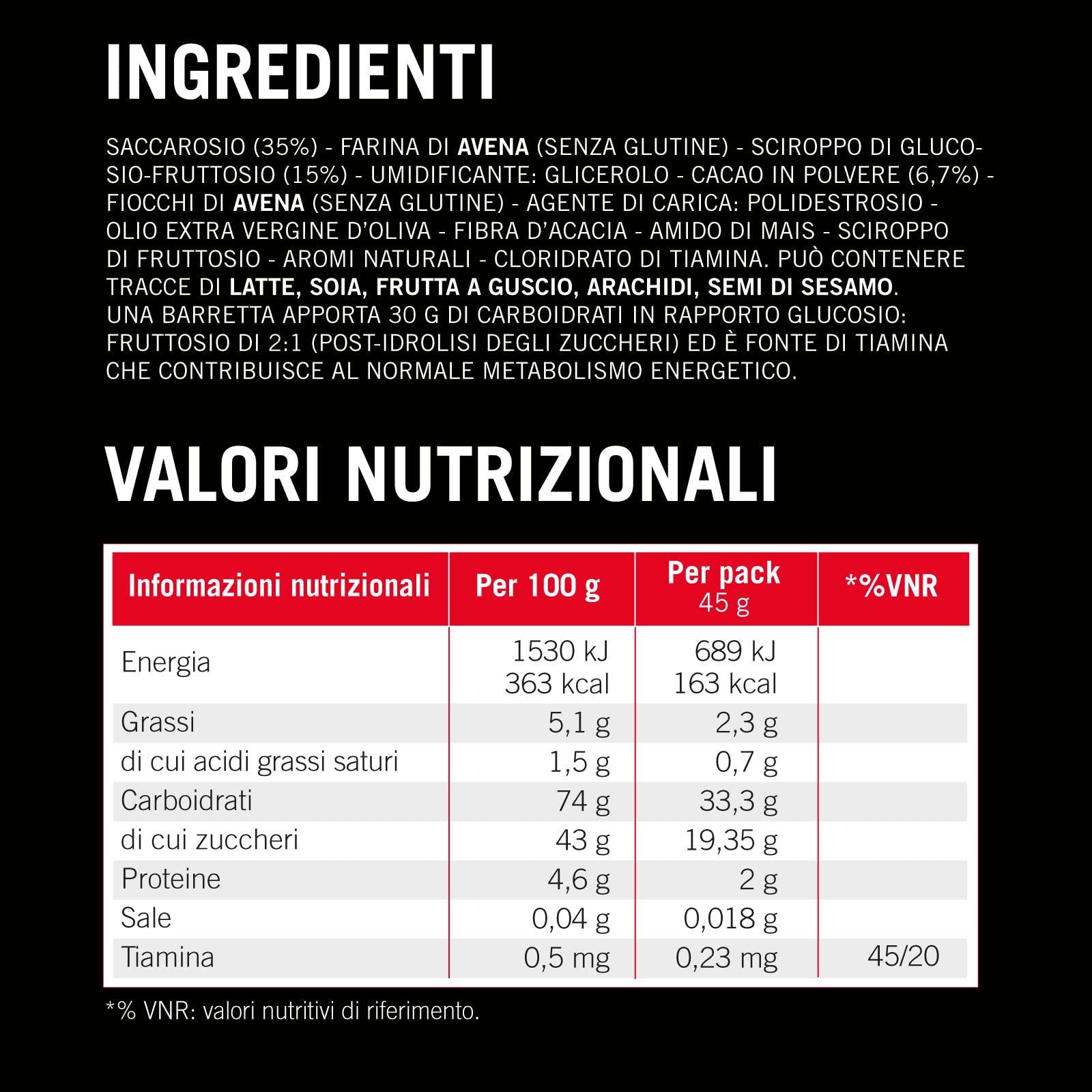 Enervit, Carbo Bar C2:1PRO Brownie, Barrette Energetiche, 30g di Carboidrati, Gusto Cioccolato, Per Attività di Endurance, +50% di Carboidrati Assorbiti, Senza Glutine, VeganOk, 30 Barrette da 45g