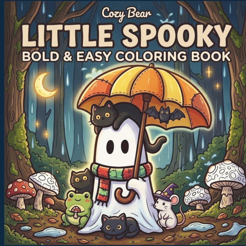 Little Spooky: Bold and Easy Halloween Coloring Book for Adults and Teens Featuring Cute Creepy Creatures, Cozy Hygge Moments, Spooky Animals, and ... (Cozy Bear Bold & Easy Coloring Book Series)