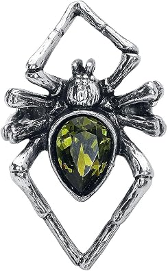 Alchemy Gothic Monsterous Polished Giant Spider Emerald Venom Ring with Green Crystal - Size Q/8.5