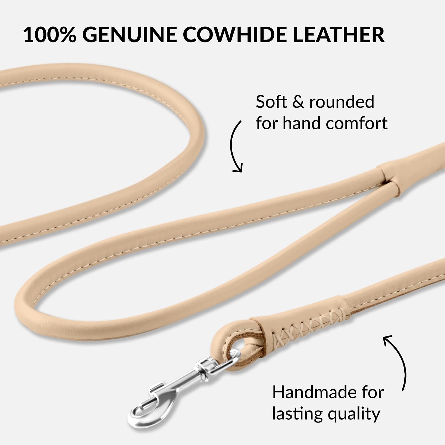 Soft Leather 6 ft Dog Leash - Sturdy Dog Leash for Training & Walking for Small Medium Large Dogs (Beige, S)