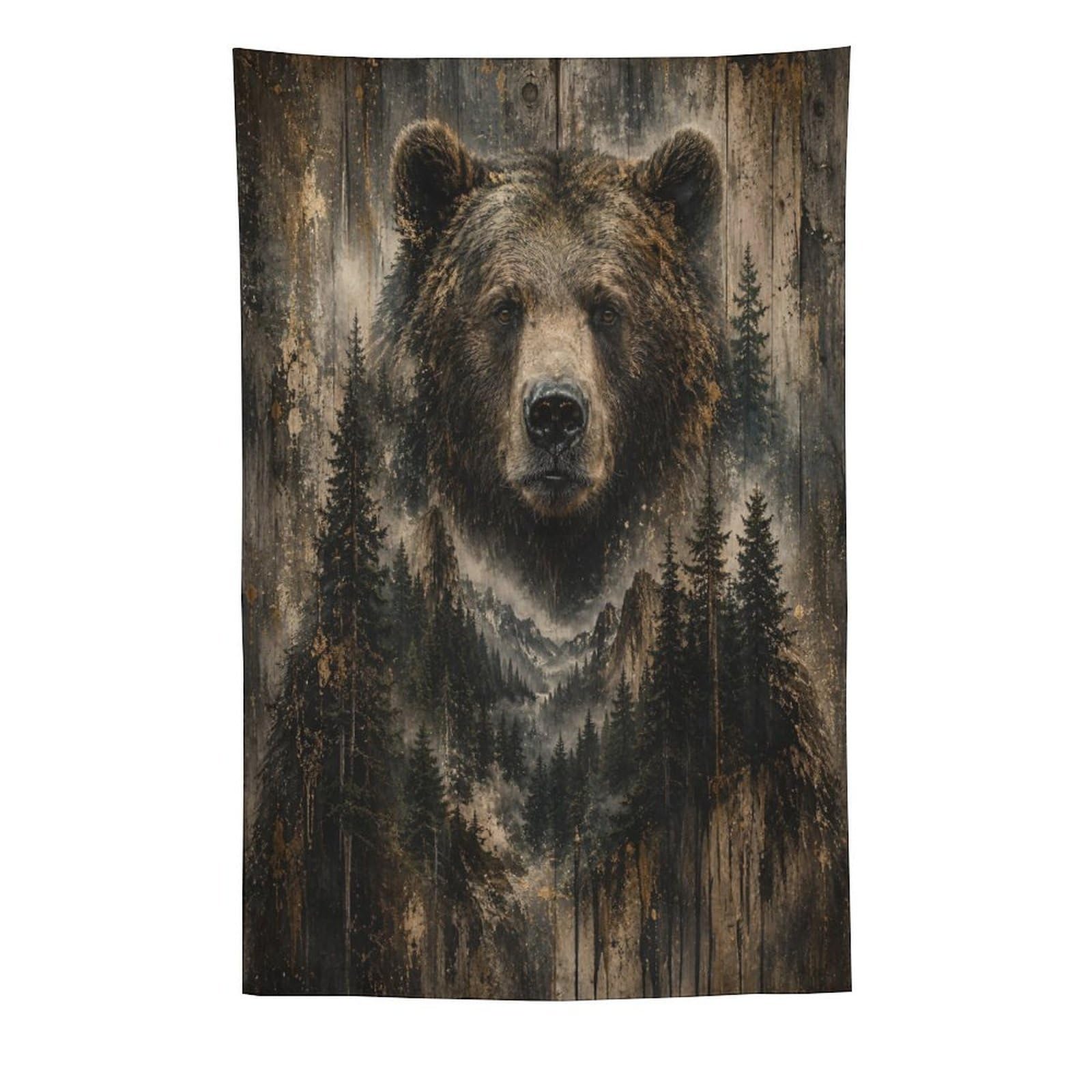 W7C8U2X3 Brown Bear Mountain Wall Tapestry, Realistic Illustration Style