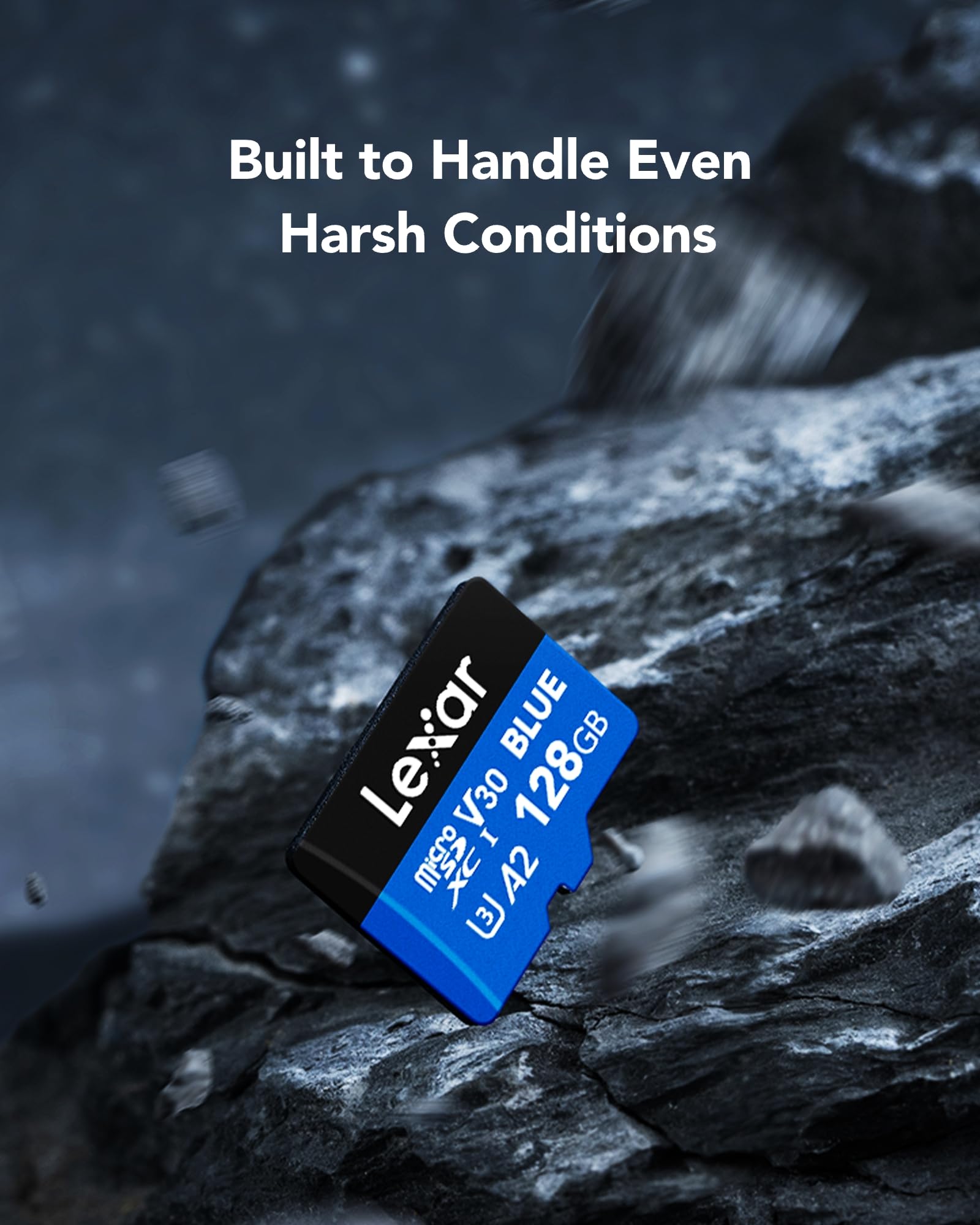 Lexar Niebieska karta micro SD 128 GB, odczyt do 160 MB/s, karta microSDXC UHS-I, klasa 10, U3, V30, A2, wideo Full-HD i 4K, szybka karta pamięci do smartfonów, tabletów, kamer sportowych