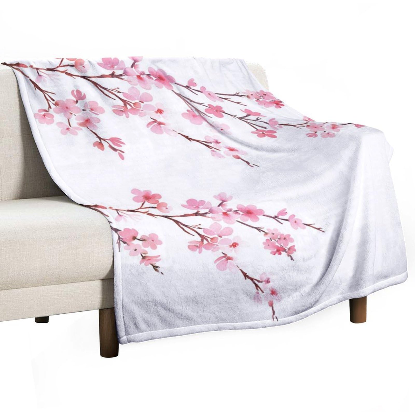 Hxwokrum Flannel Blanket, Cherry Blossoms Throw Blanket for Couch Sofa Bed Office, Soft And Comfortable Without Pilling
