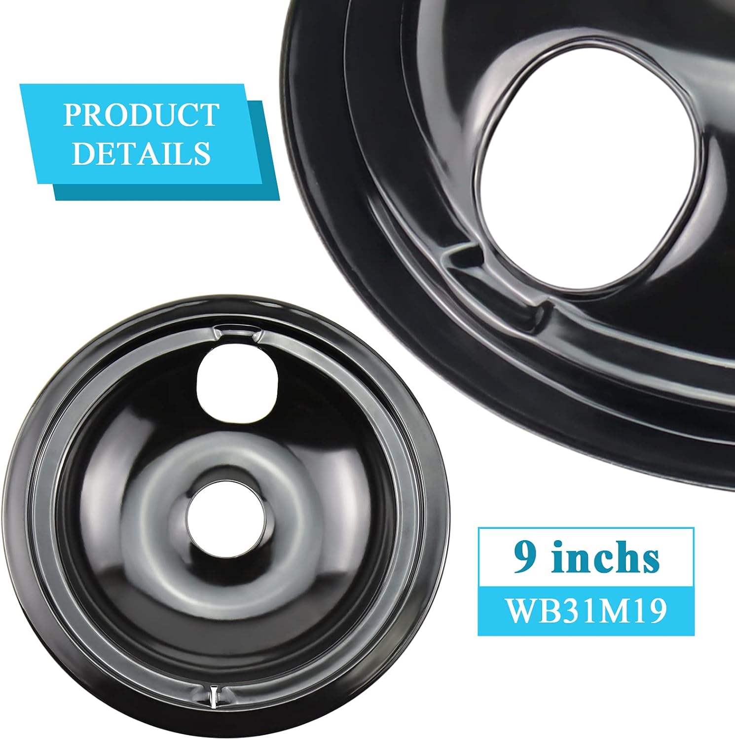 WB31M20 WB31M19 Porcelain Drip Pans by Blutoget - Replacement for GE Hotpoint Range Cooktop - Includes 2 6-Inch and 2 8-Inch Pans - 4 Pack (Black Porcelain) : Appliances