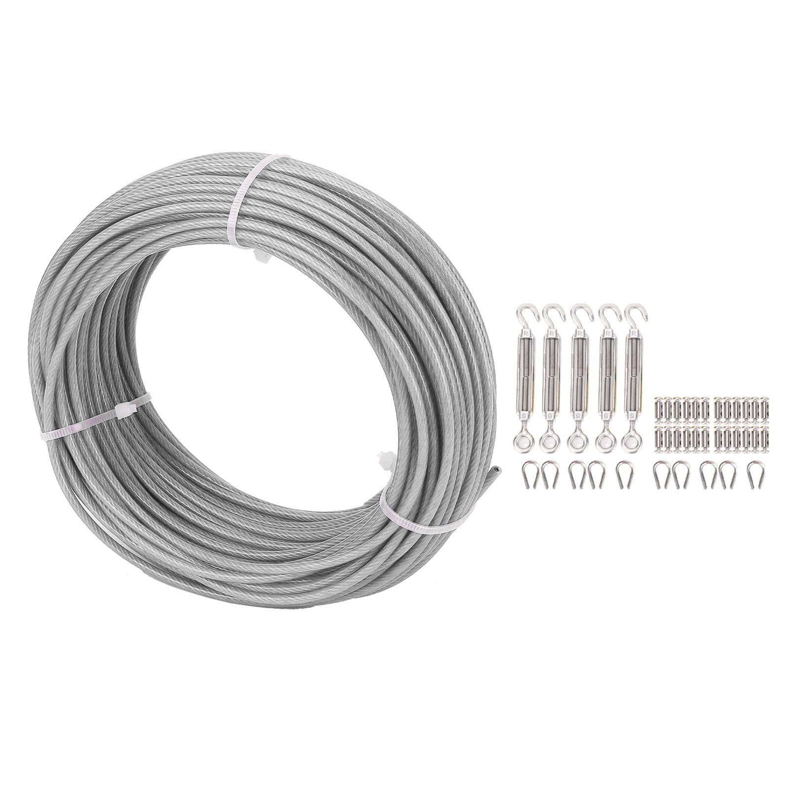 1/8in Wire Rope Kit 100ft 304 Stainless Steel Wire Cable Hook and Eye Turnbuckles Thimbles Eye Screws Kit Steel Wire Rope Turnbuckle Kit 100ft String Light Hanging Kit