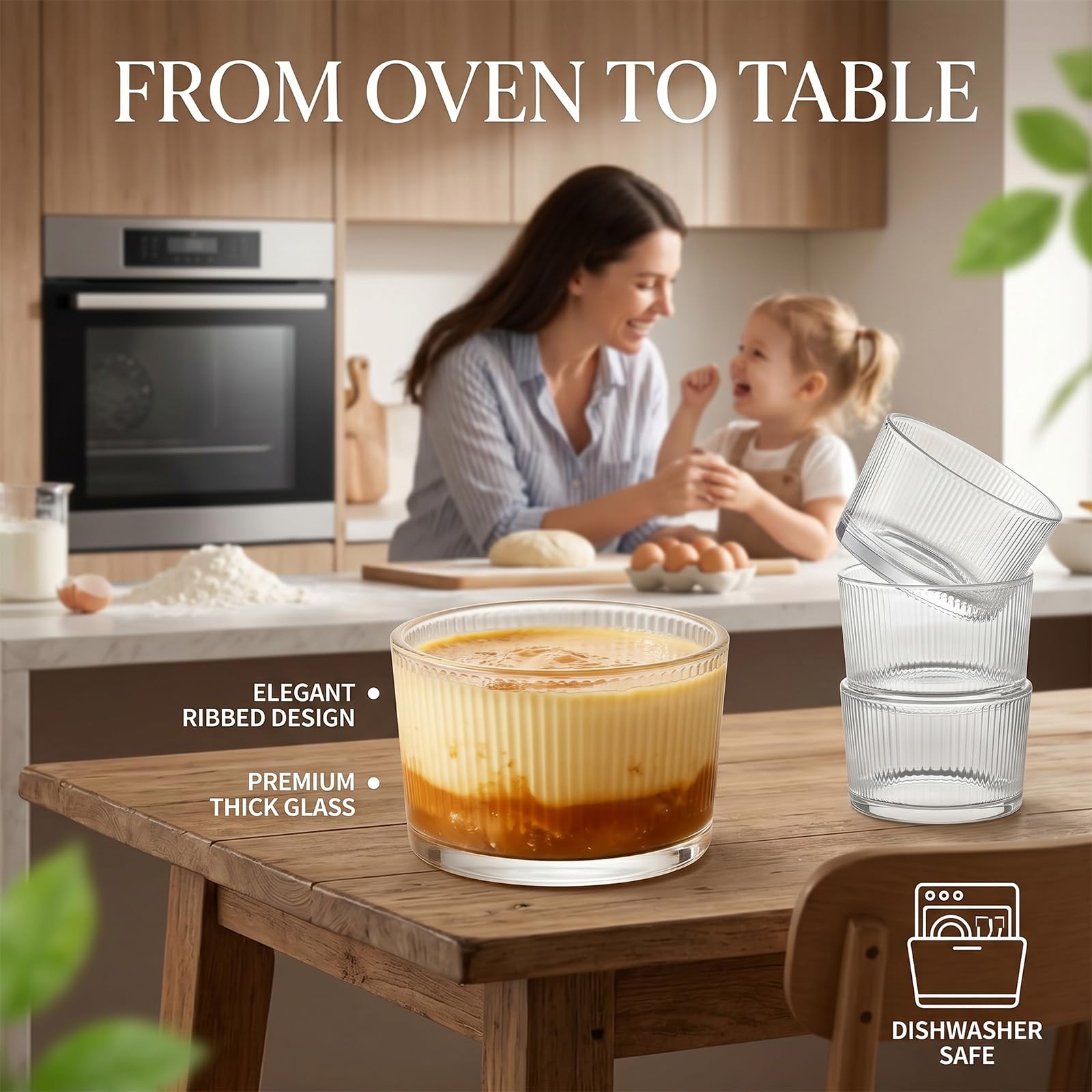 Set di 8 bicchieri da dessert in vetro, da 200 ml, in vetro, trasparenti, lavabili in lavastoviglie, impilabili, per tiramisù, budino