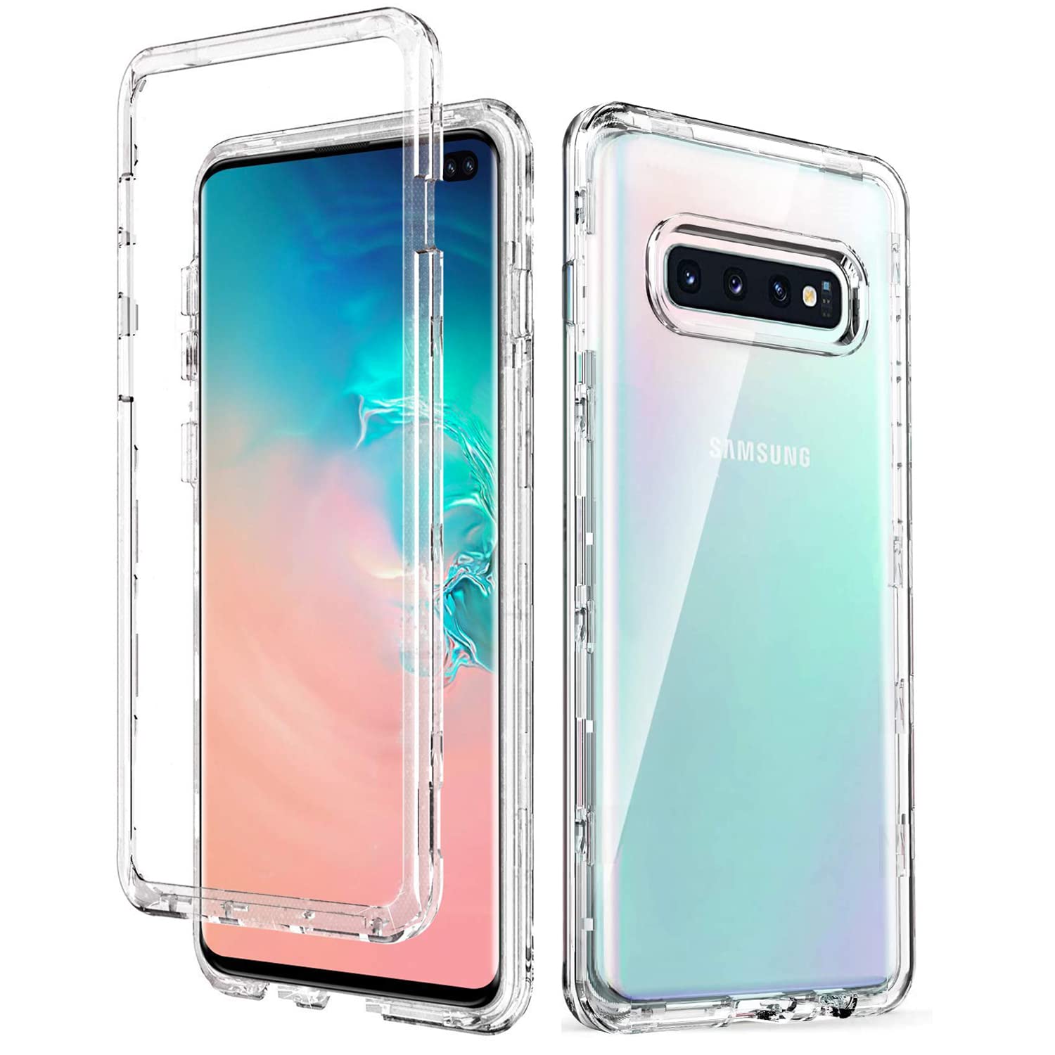 KIOMY Clear Case for Samsung Galaxy S10+ / S10 Plus, 3 in 1 Shockproof Bumper Protective Phone Cover, Hybrid Design Hard PC Shell + Front Cover + Flexible TPU Bumper