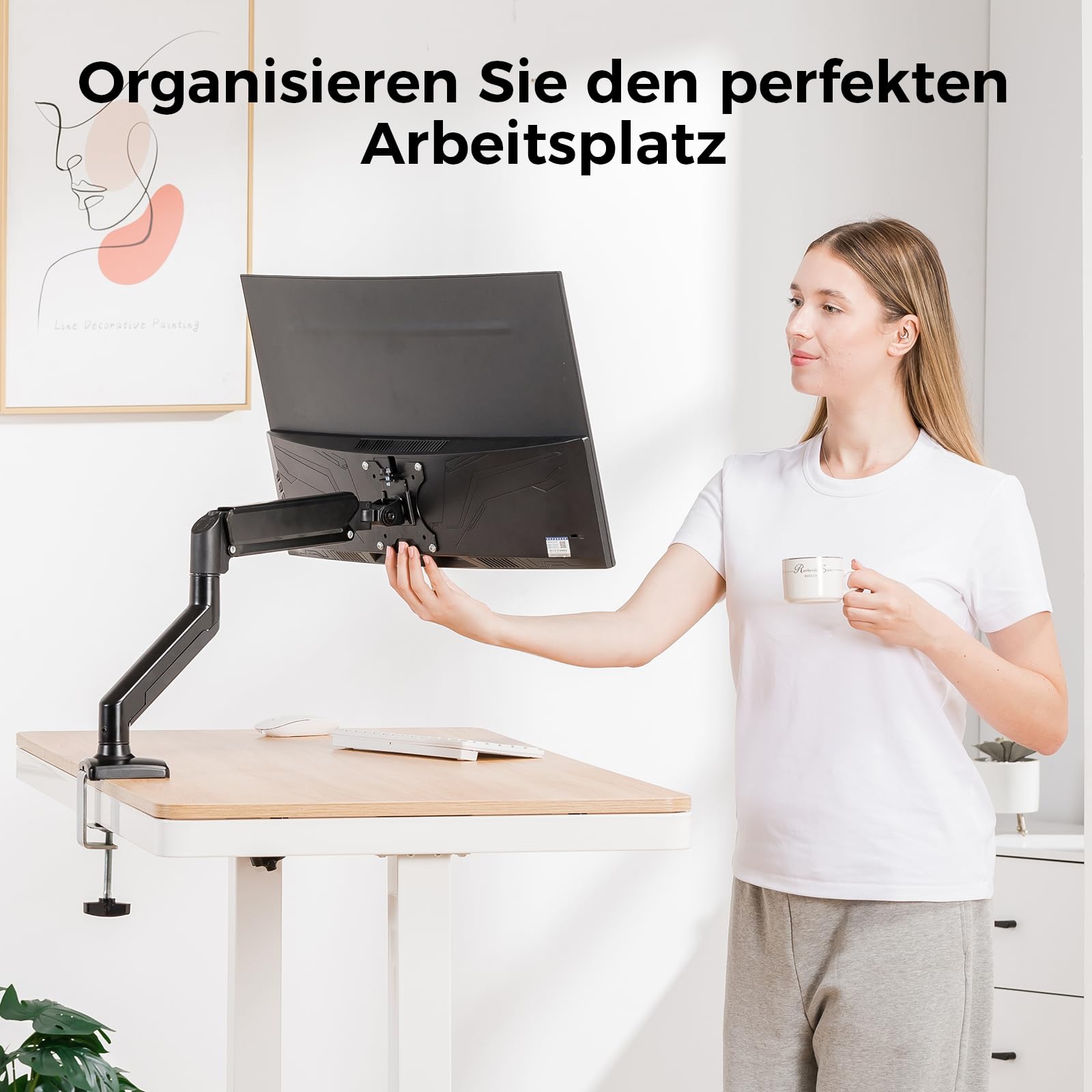 GTPLAYER Supporto per monitor per monitor da 13 a 32 pollici, supporto singolo per braccio per monitor da 2 a 10 kg, altezza regolabile con inclinazioni, girevole, girevole, VESA 75 e 100 mm