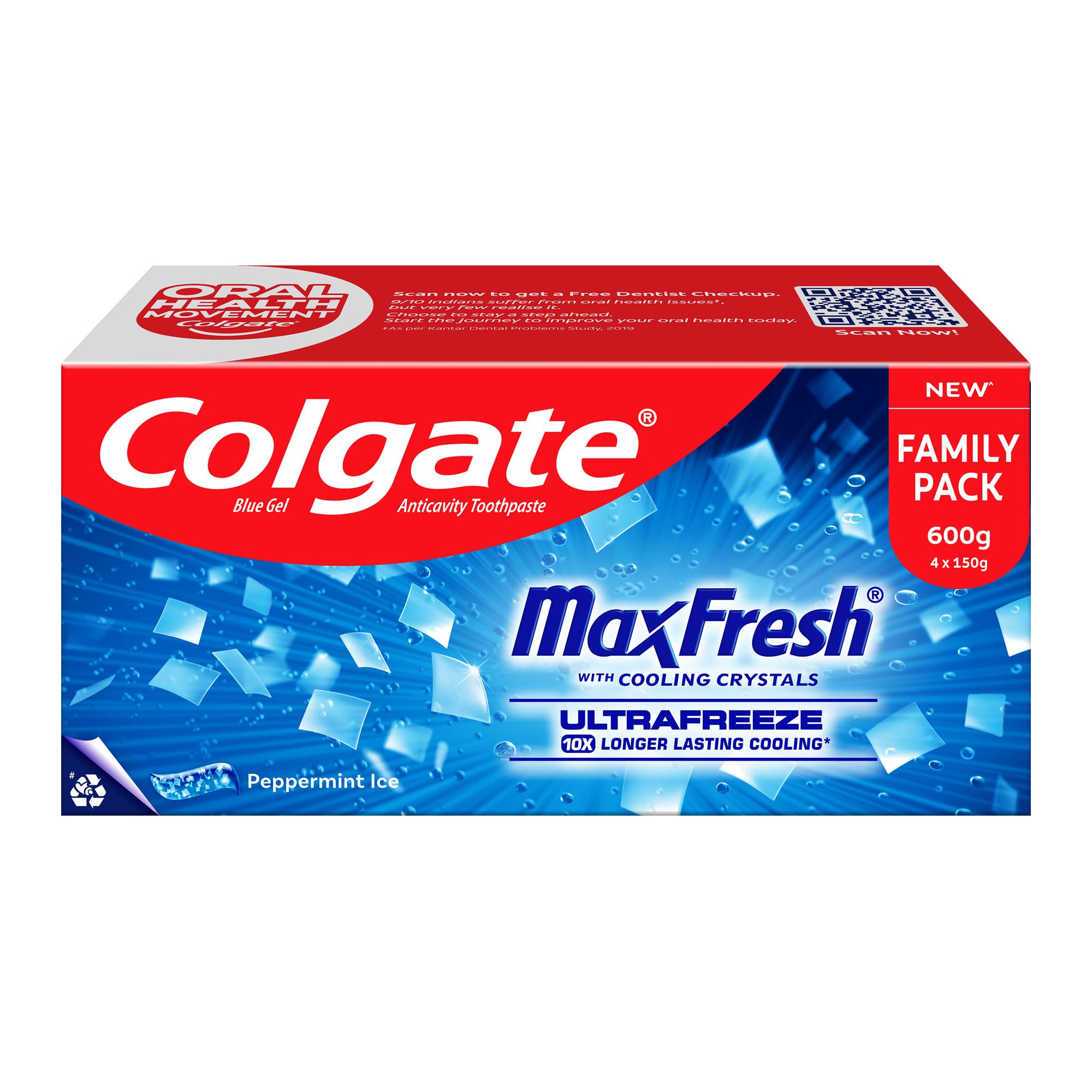 Max Fresh Anti-Cavity Toothpaste, Peppermint Ice, 150gm (Pack of 4)