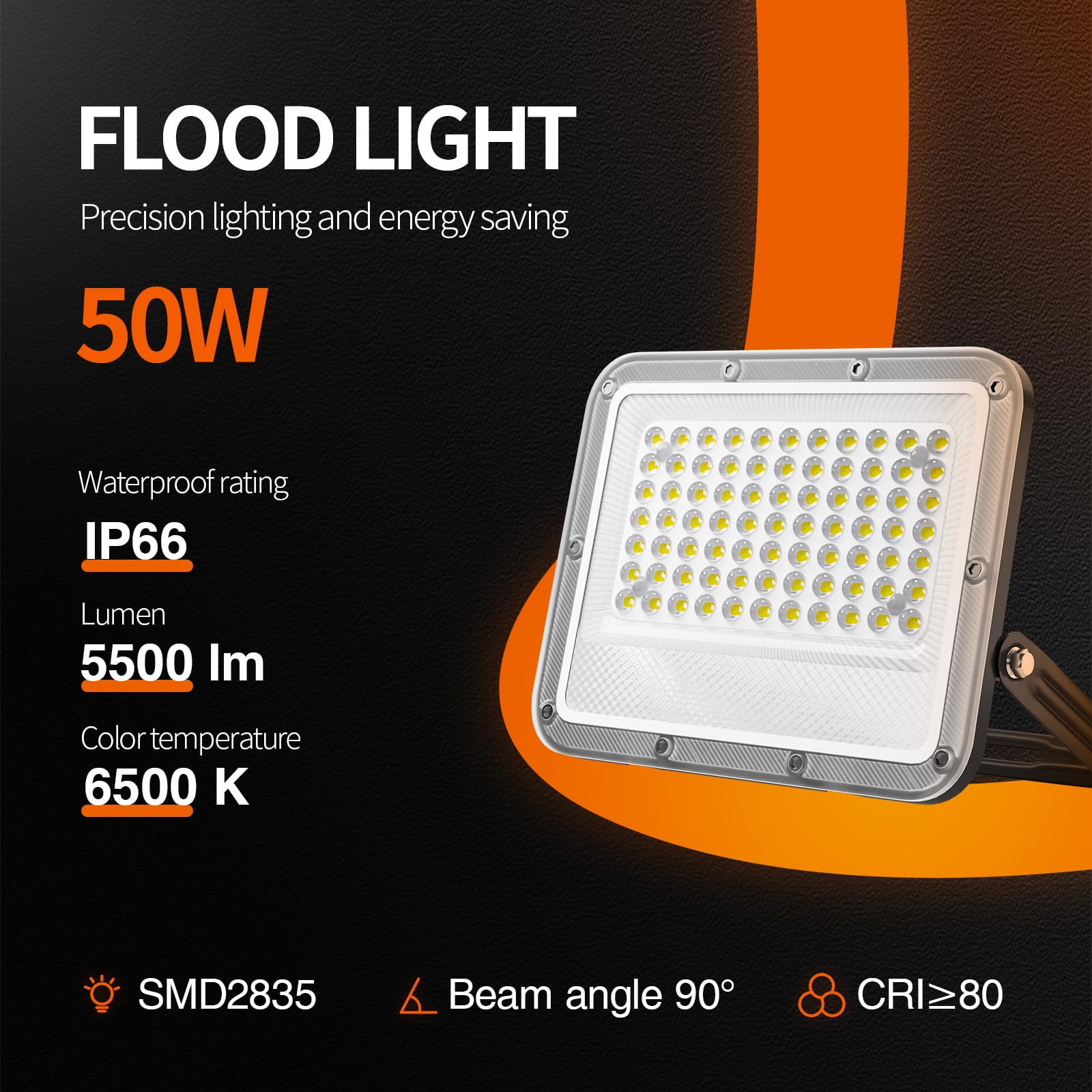 KOSOOM Faretto LED da Esterno 50 W luce Fredda 6500 K Lente Ottica Faro LED Esterno 5500 lm IP66 impermeabile, per giardino, Patio, garage, Piscina fuori terra, campo sportivo, cortile, 2 pezzi