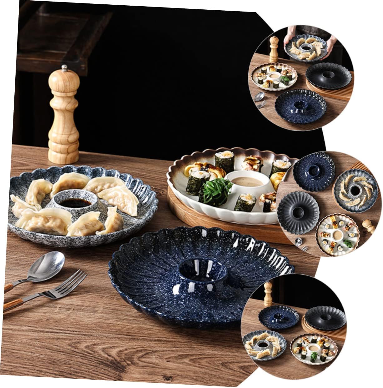 Unomor Ceramic Sushi Plate Japanese Style Dumpling Serving Plate Dip Dish Decorative for Home