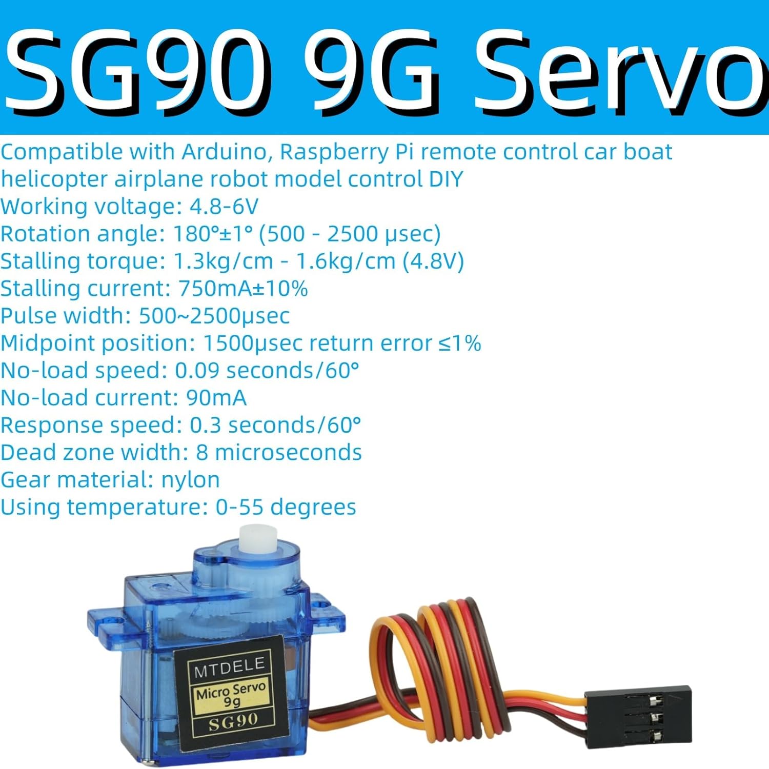 10Pcs SG90 9G Servo Motor Compatible with Arduino Raspberry Pi Robot DIY