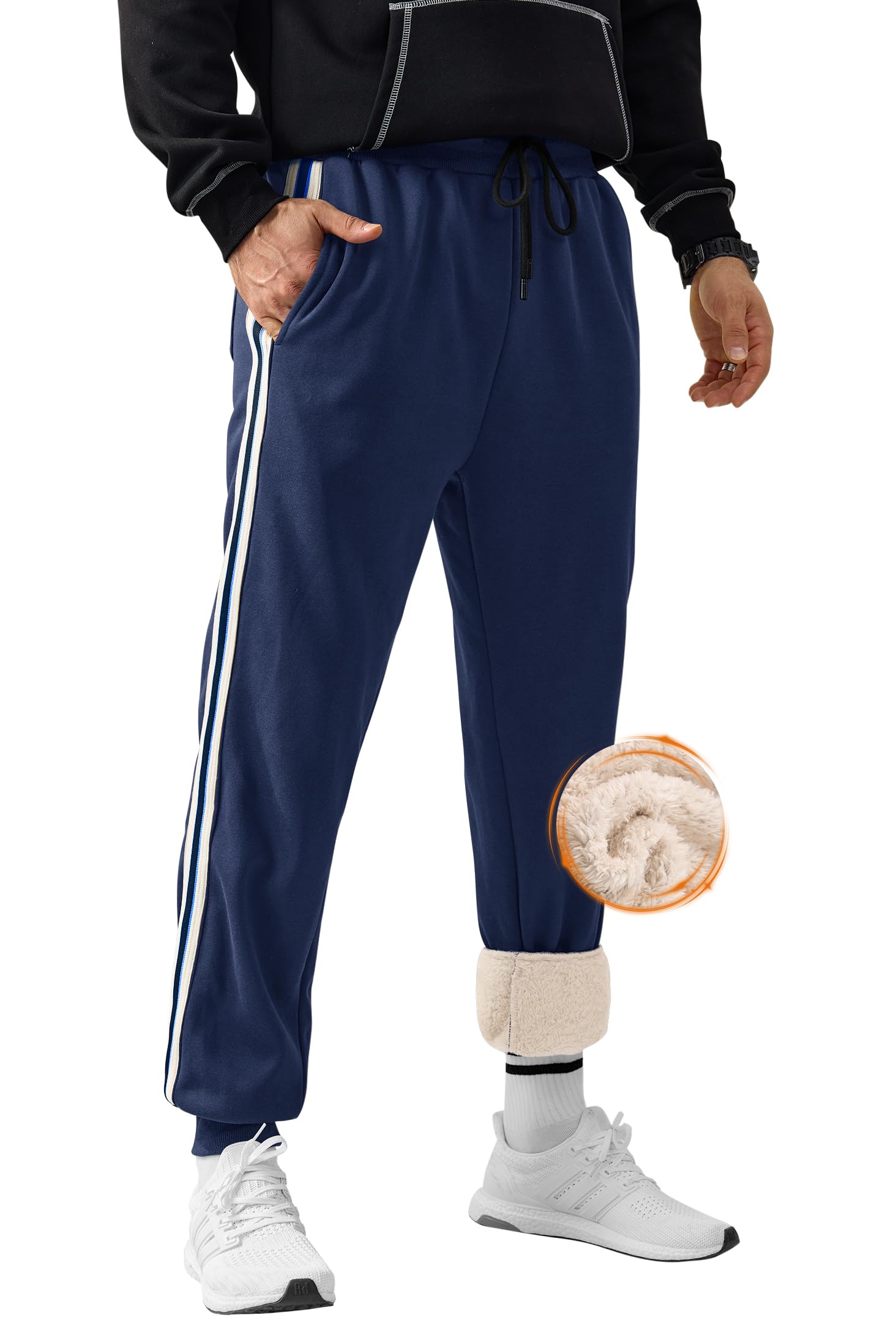 Mens Sherpa-Lined Jogger Pants Winter Active Thermal Sweatpants S-XXL