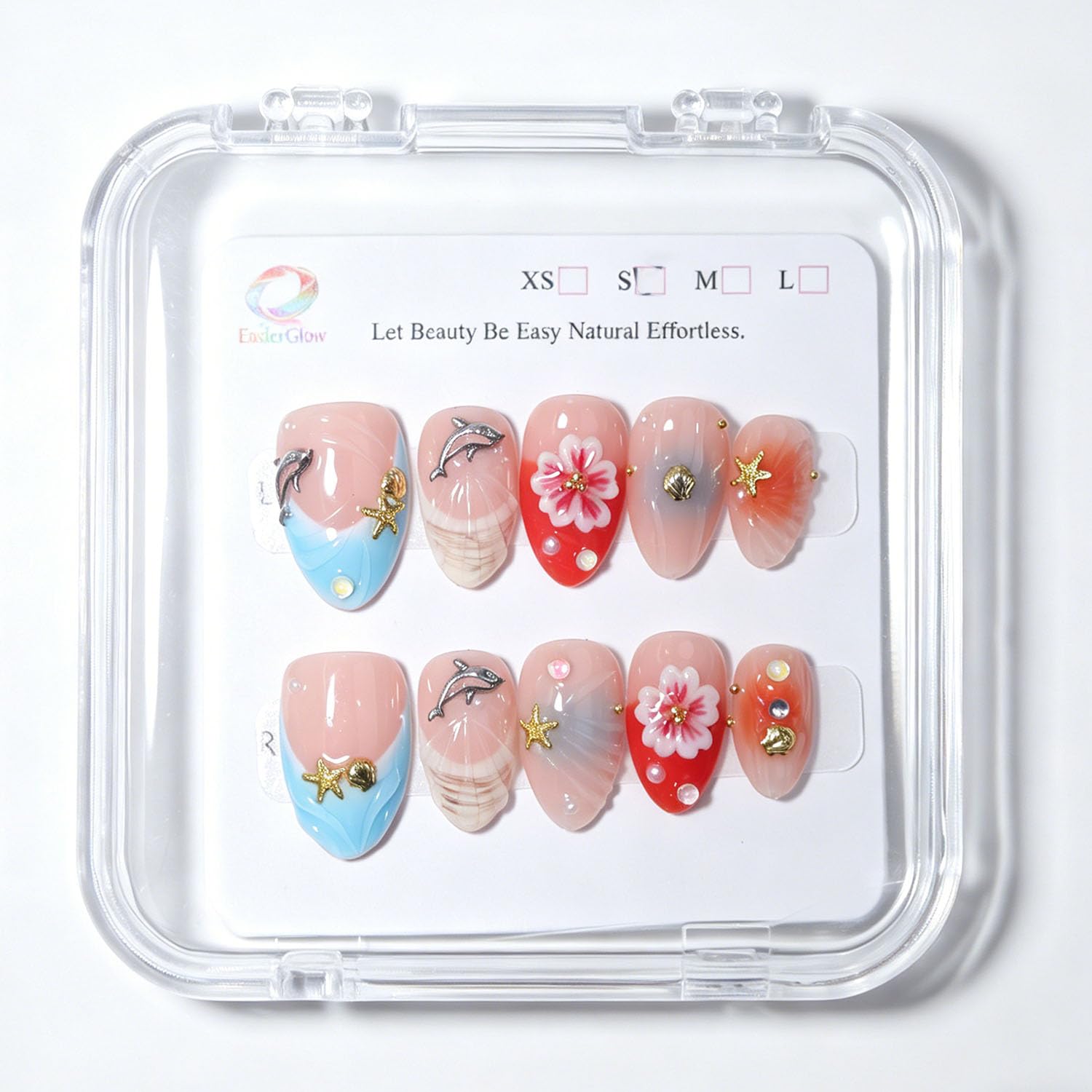 Handmade Short Almond Ocean Press On Nails,Reusable&Salon Quality(1TA12, M) image 4