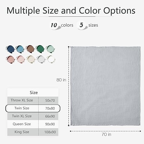 Miniatura 9 de Carriediosa Manta 100% de muselina de algodón de 70 x 80 pulgadas, tamaño individual, 4 capas de gasa de verano para cama, sofá, manta de lino suave